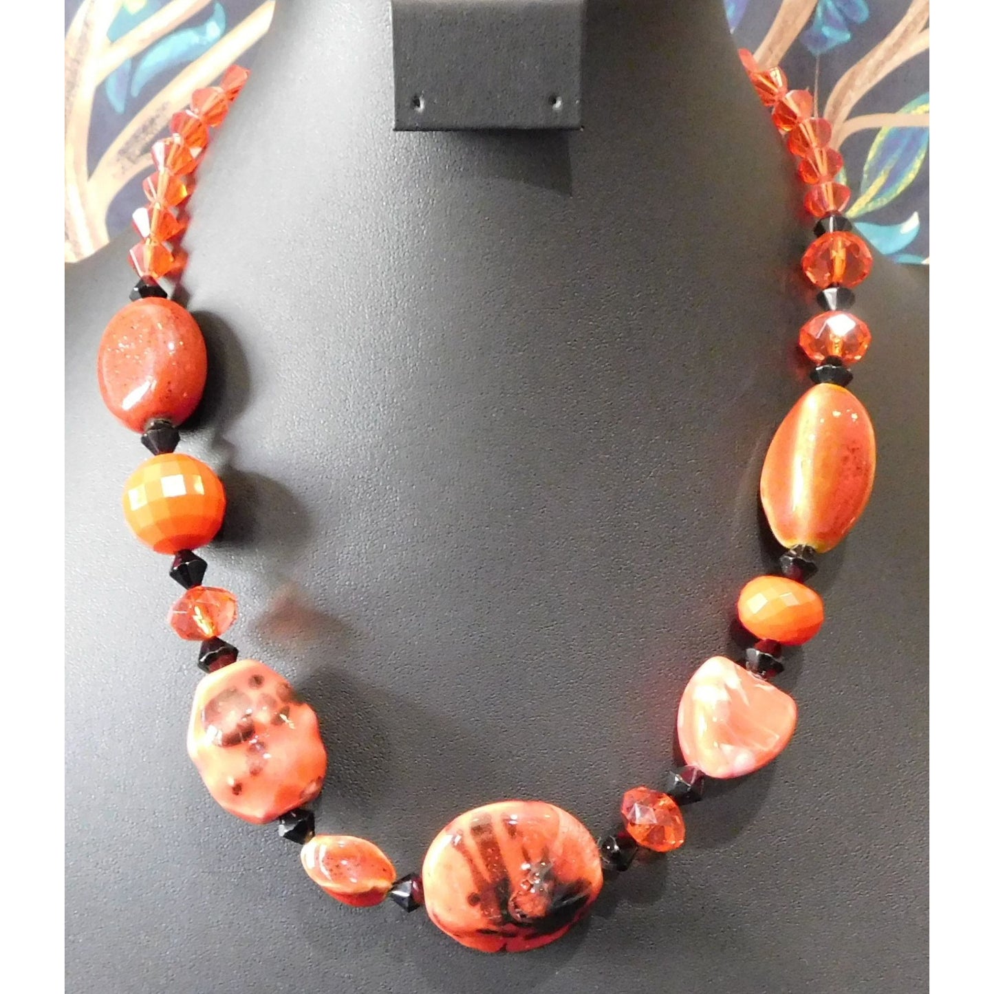 Chunky Abstract Red And Black Statement Necklace