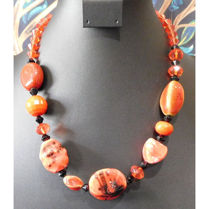 Chunky Abstract Red And Black Statement Necklace