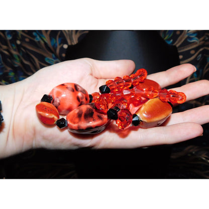 Chunky Abstract Red And Black Statement Necklace
