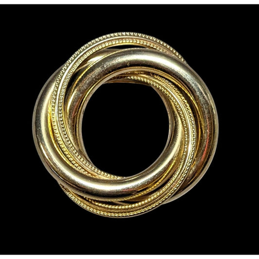 Vintage Gold Tone Textured Tube Circle Brooch