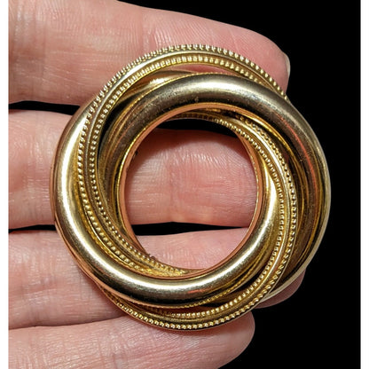 Vintage Gold Tone Textured Tube Circle Brooch