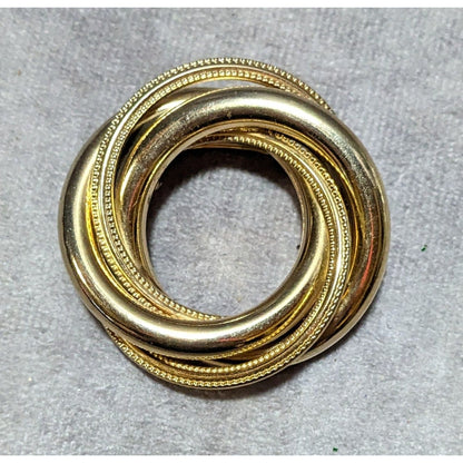 Vintage Gold Tone Textured Tube Circle Brooch