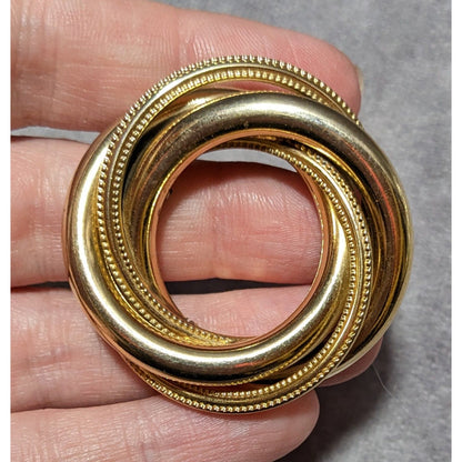 Vintage Gold Tone Textured Tube Circle Brooch