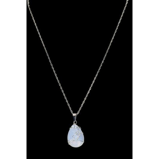 Handmade Witchy Moonstone Pendant Necklace With Sterling Silver Chain & Wire Wrap