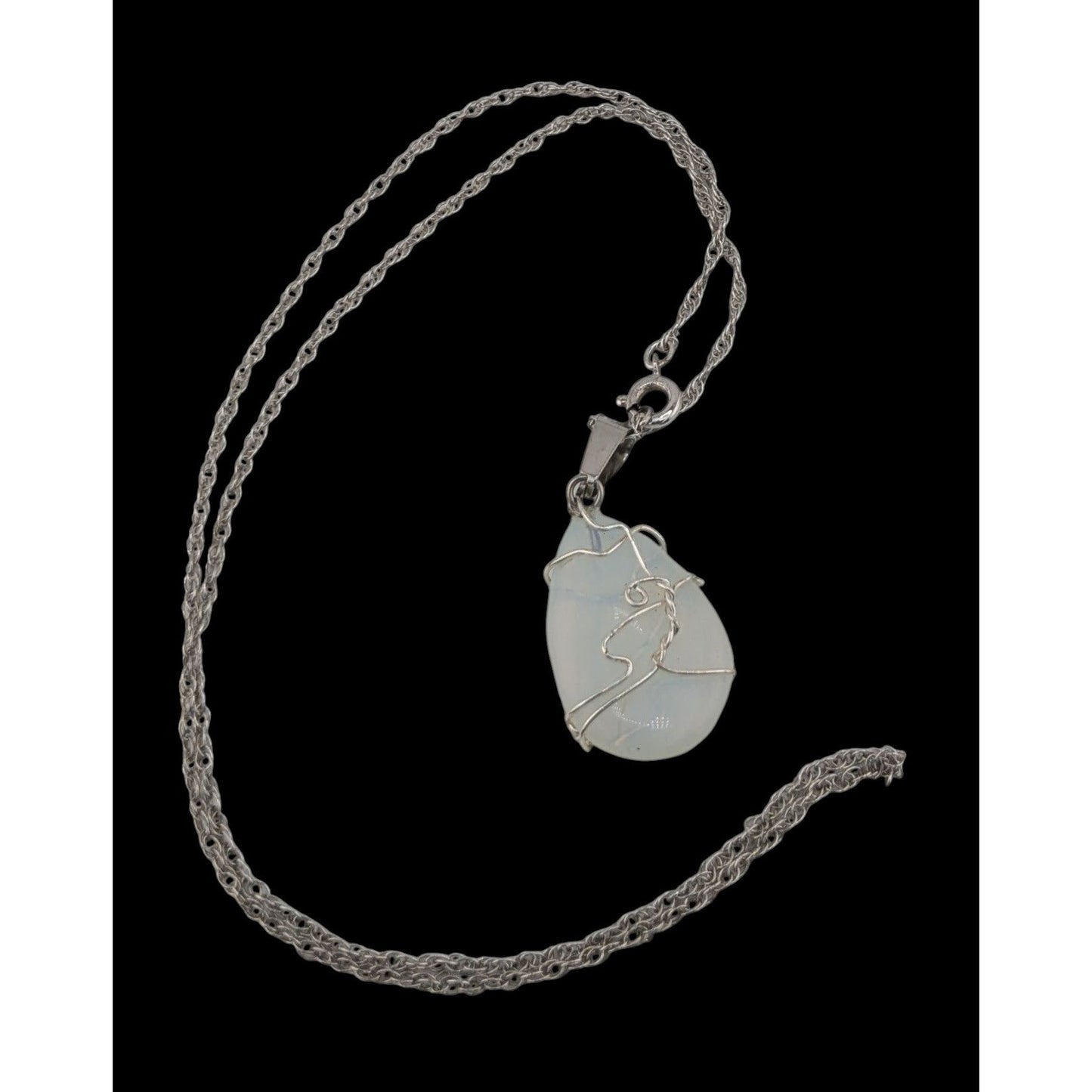 Handmade Witchy Moonstone Pendant Necklace With Sterling Silver Chain & Wire Wrap