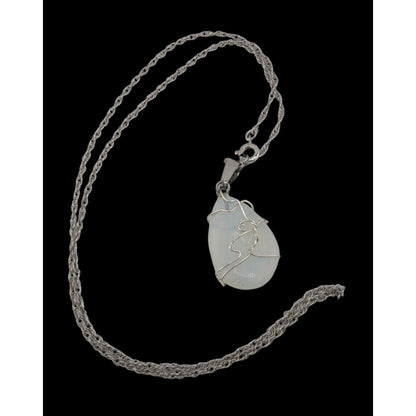 Handmade Witchy Moonstone Pendant Necklace With Sterling Silver Chain & Wire Wrap