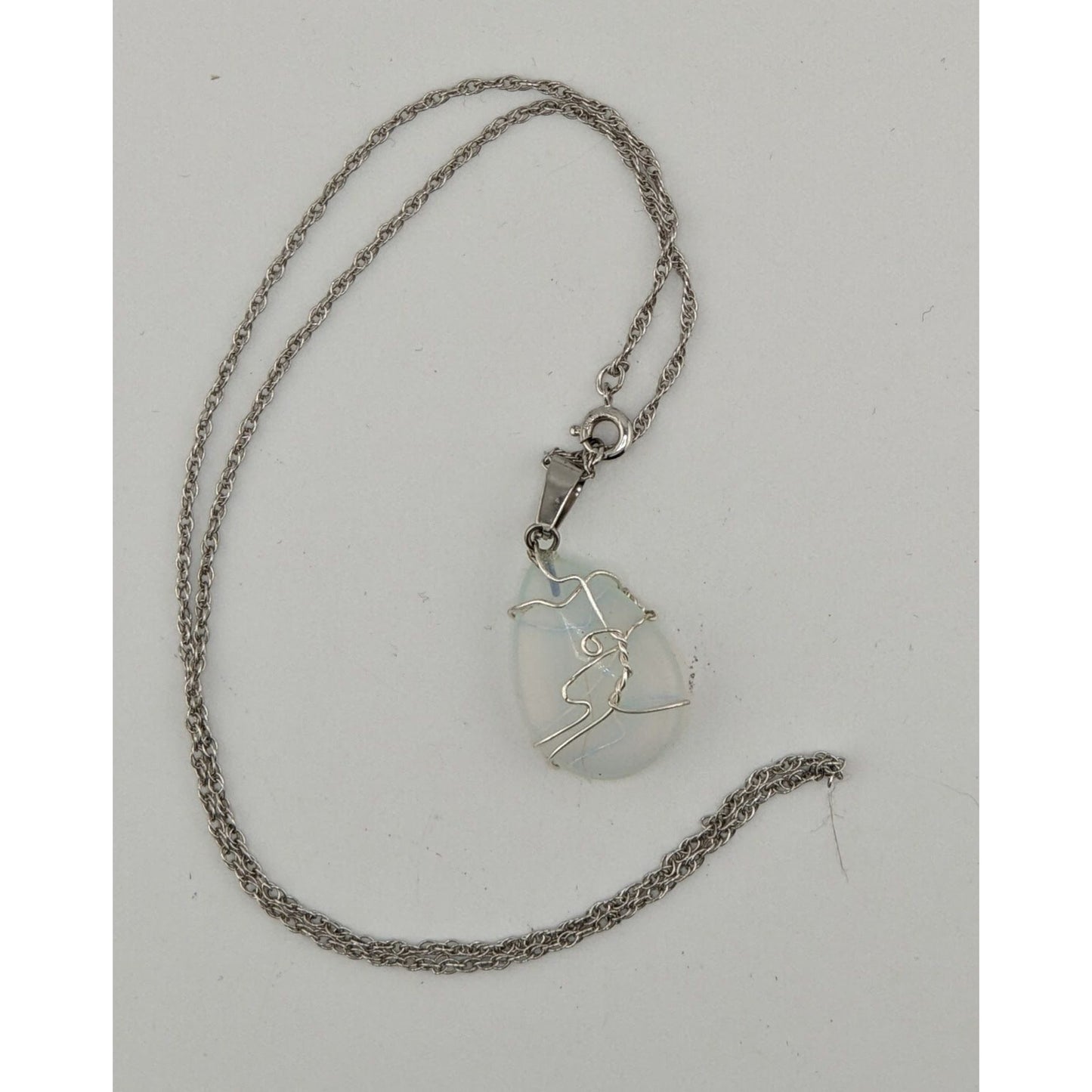 Handmade Witchy Moonstone Pendant Necklace With Sterling Silver Chain & Wire Wrap