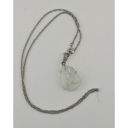 Handmade Witchy Moonstone Pendant Necklace With Sterling Silver Chain & Wire Wrap