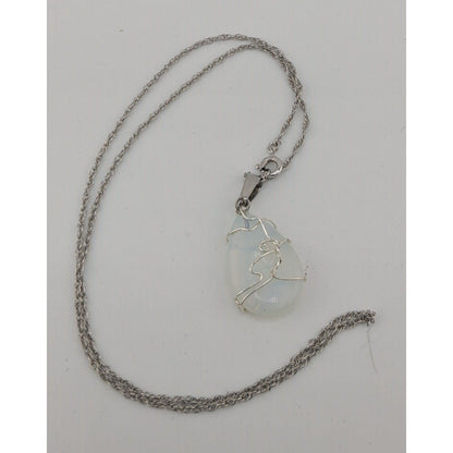 Handmade Witchy Moonstone Pendant Necklace With Sterling Silver Chain & Wire Wrap