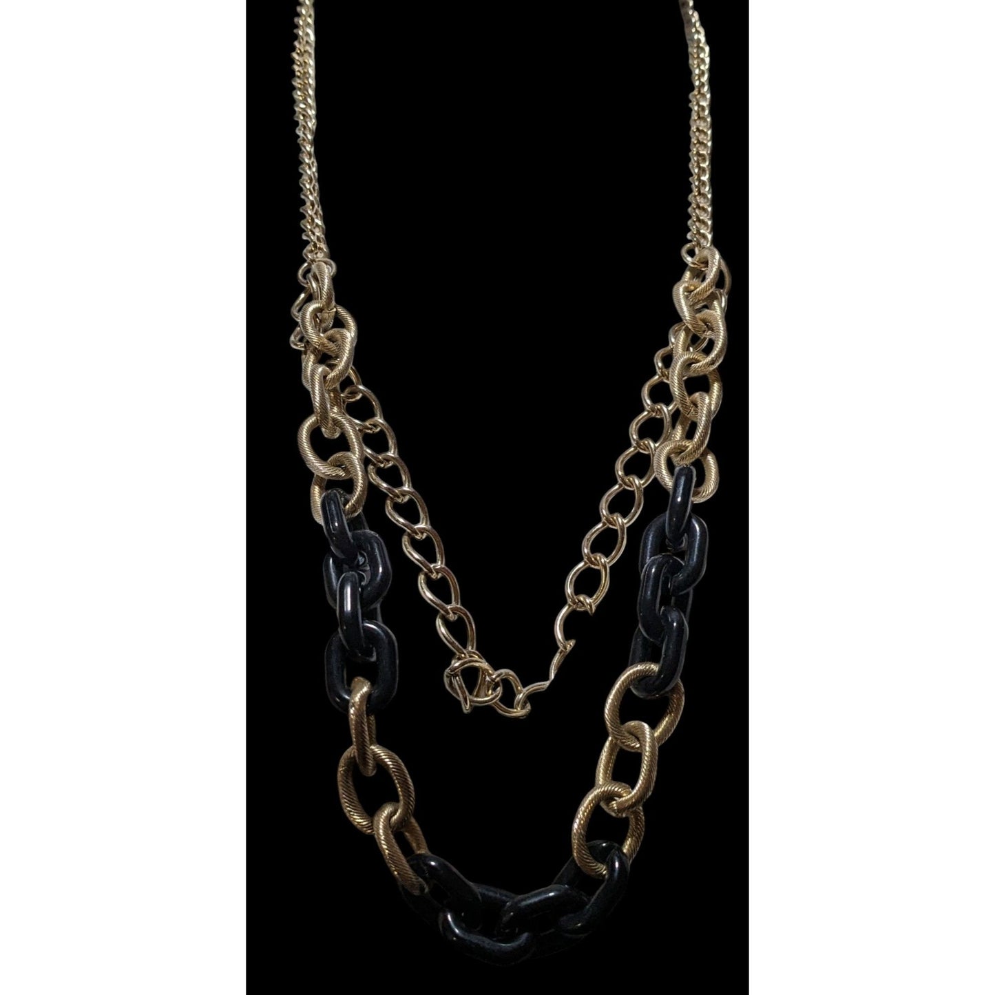 80s Glam Black and Gold Chunky Multilayer Chain Necklace