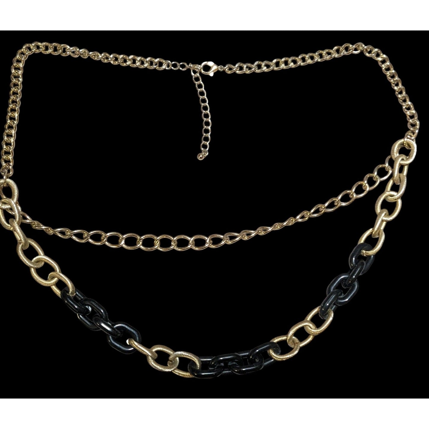 80s Glam Black and Gold Chunky Multilayer Chain Necklace