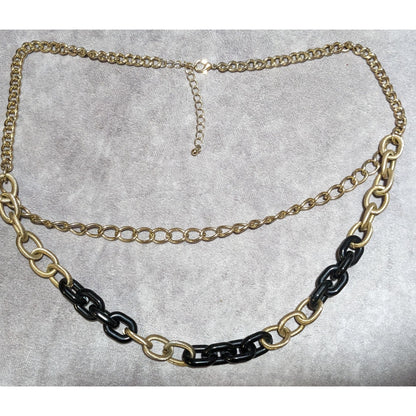 80s Glam Black and Gold Chunky Multilayer Chain Necklace