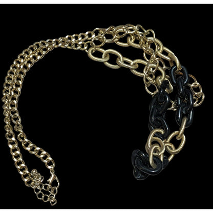 80s Glam Black and Gold Chunky Multilayer Chain Necklace