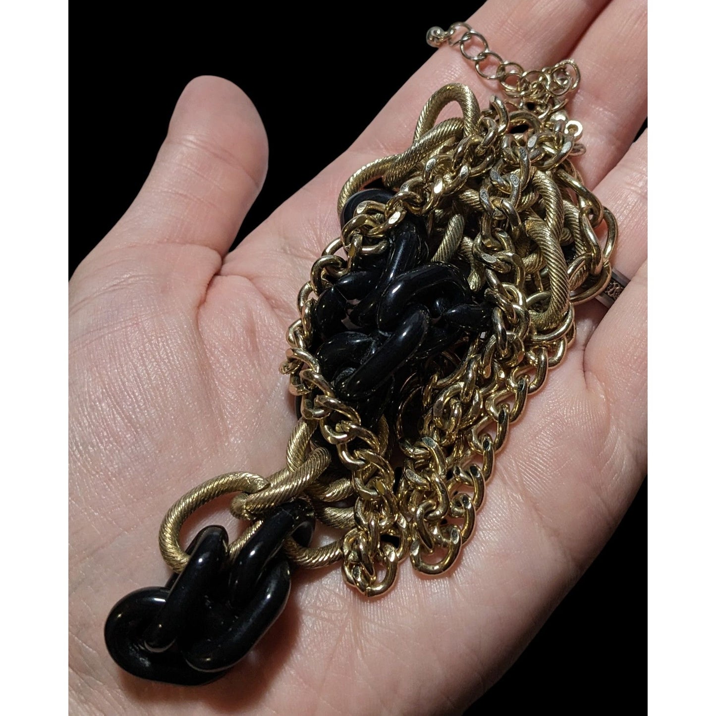 80s Glam Black and Gold Chunky Multilayer Chain Necklace