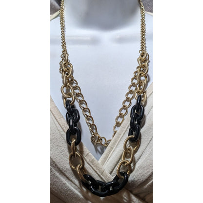 80s Glam Black and Gold Chunky Multilayer Chain Necklace