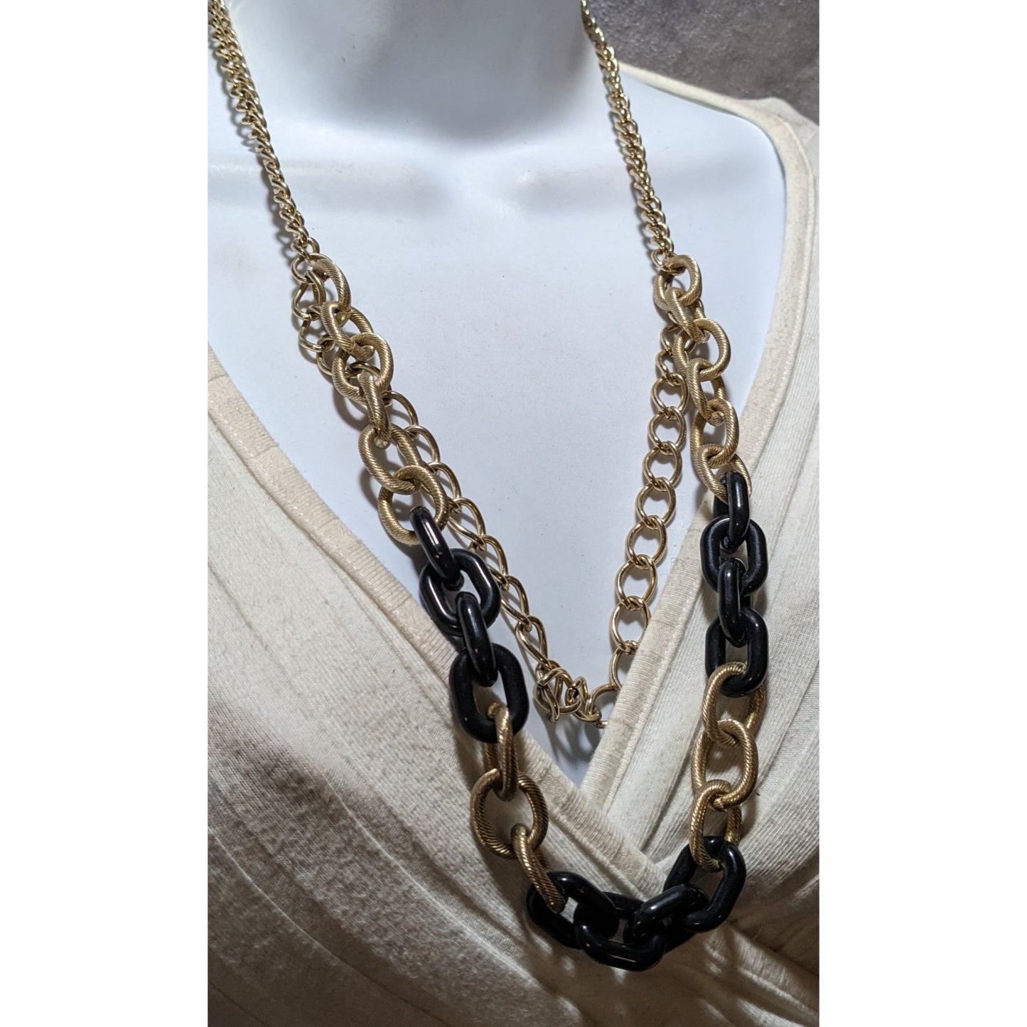 80s Glam Black and Gold Chunky Multilayer Chain Necklace