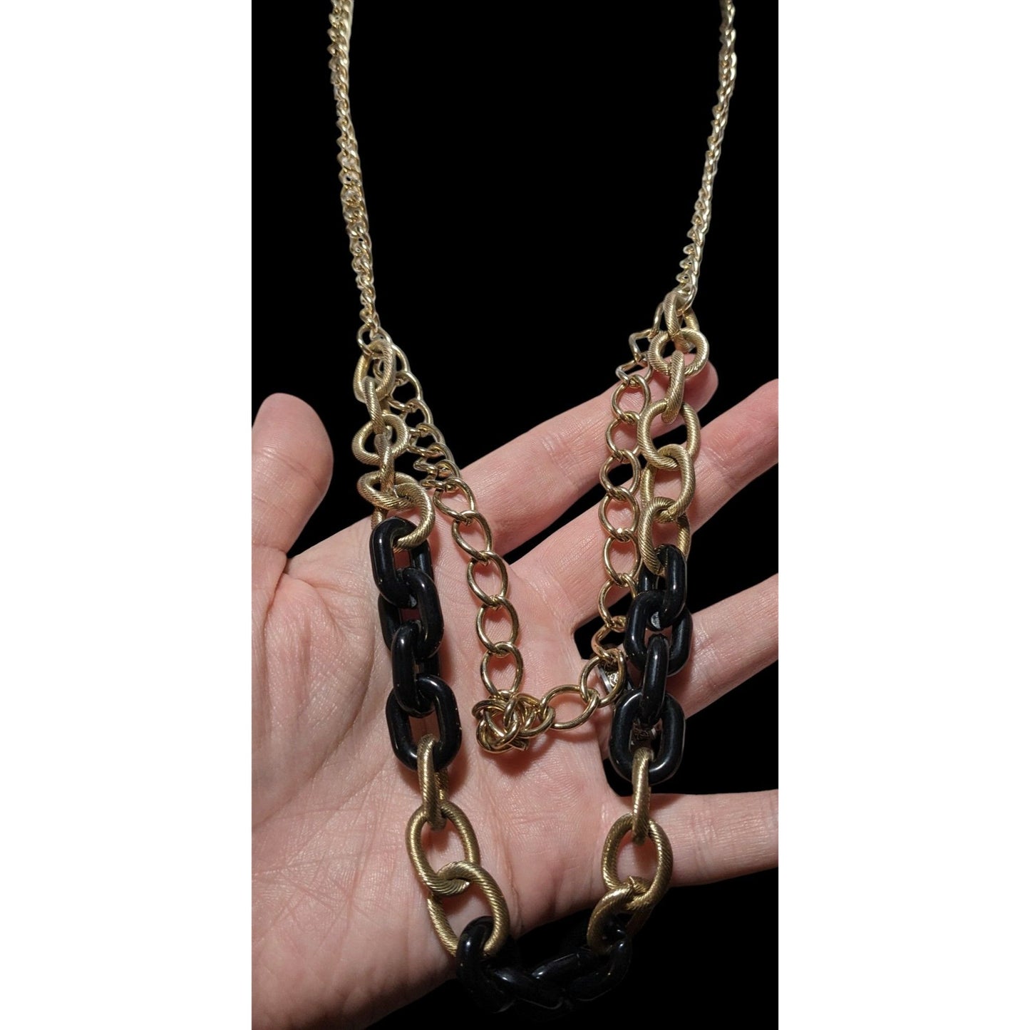 80s Glam Black and Gold Chunky Multilayer Chain Necklace