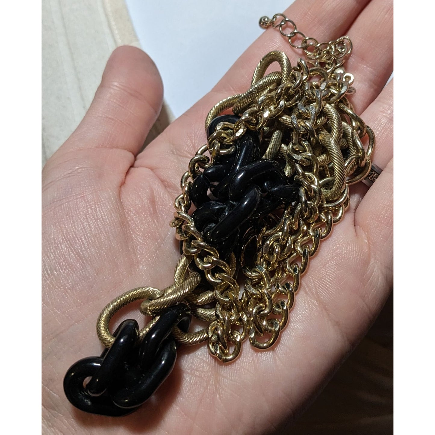 80s Glam Black and Gold Chunky Multilayer Chain Necklace