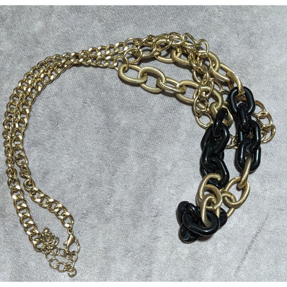 80s Glam Black and Gold Chunky Multilayer Chain Necklace