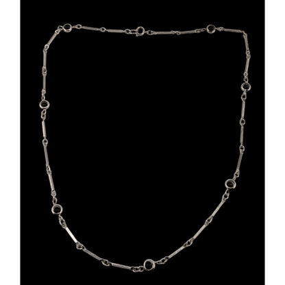 Modern Silver Tone Link Necklace With Black Glass Beaded Accents
