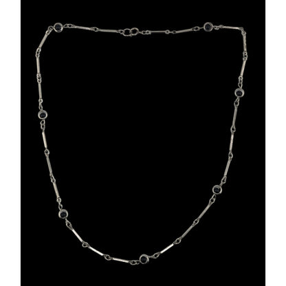 Modern Silver Tone Link Necklace With Black Glass Beaded Accents