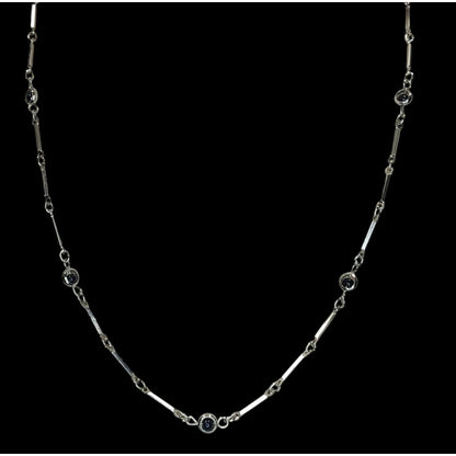 Modern Silver Tone Link Necklace With Black Glass Beaded Accents