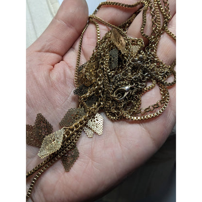 Bohemian Layered Gold-Tone Necklace With Intricate Filigree Charms & Adjustable Clasp