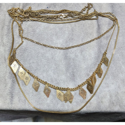 Bohemian Layered Gold-Tone Necklace With Intricate Filigree Charms & Adjustable Clasp