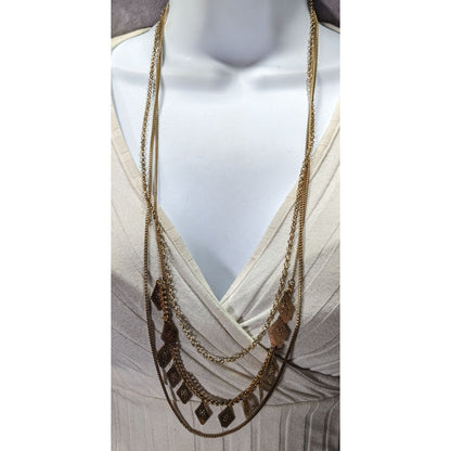 Bohemian Layered Gold-Tone Necklace With Intricate Filigree Charms & Adjustable Clasp