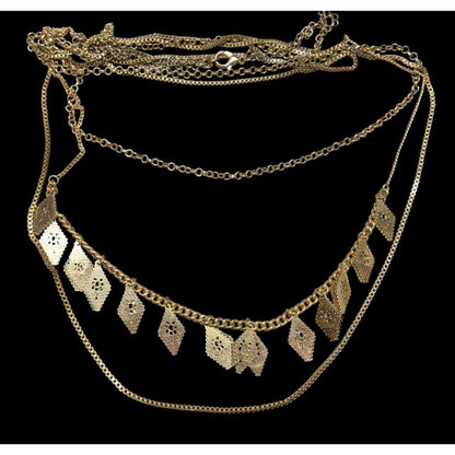 Bohemian Layered Gold-Tone Necklace With Intricate Filigree Charms & Adjustable Clasp