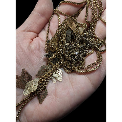Bohemian Layered Gold-Tone Necklace With Intricate Filigree Charms & Adjustable Clasp