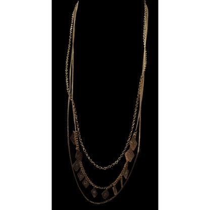 Bohemian Layered Gold-Tone Necklace With Intricate Filigree Charms & Adjustable Clasp