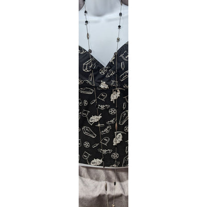 Gothic Modernist Black Silver Tone Mixed Bead Station Necklace 54 Inch
