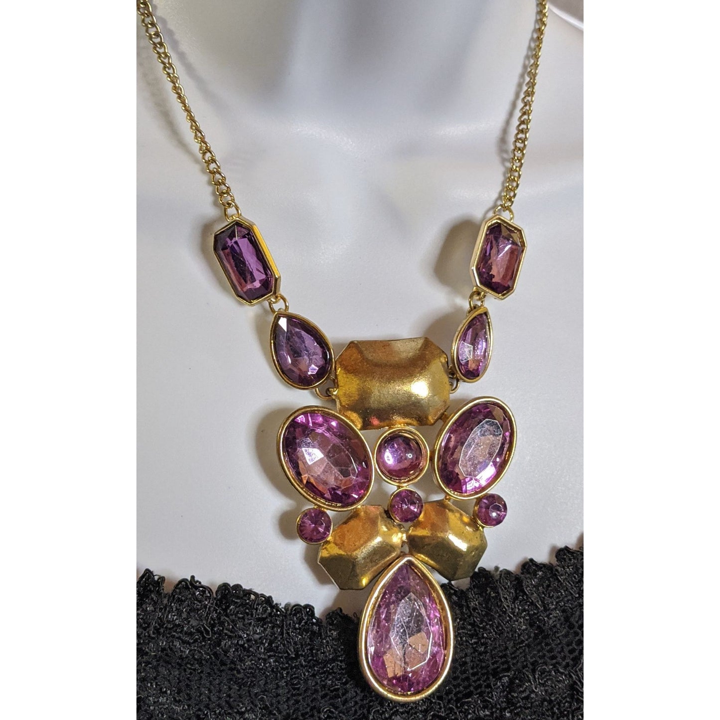 Vintage Glam Purpled Gemmed Gold-Tone Necklace