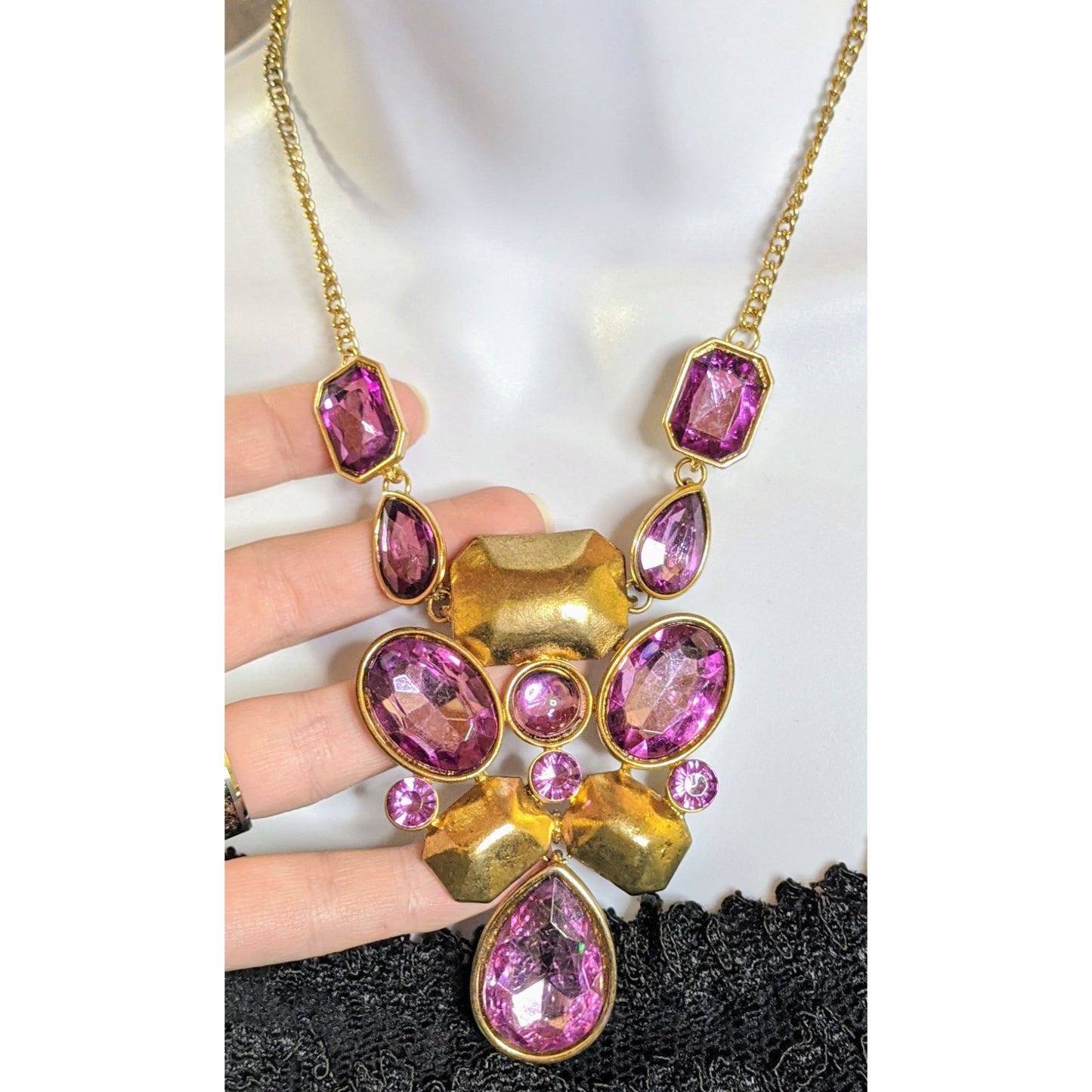 Vintage Glam Purpled Gemmed Gold-Tone Necklace