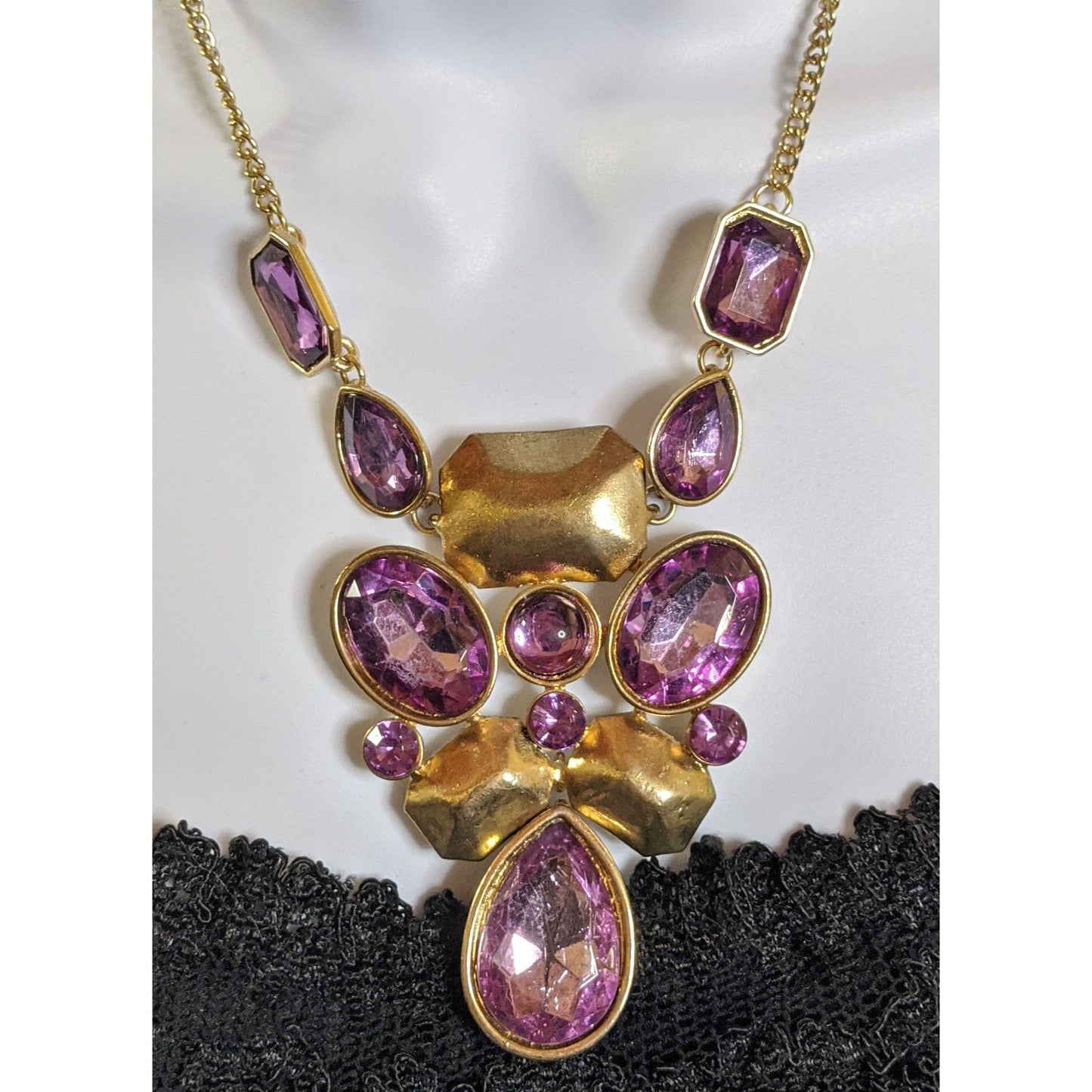 Vintage Glam Purpled Gemmed Gold-Tone Necklace