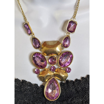 Vintage Glam Purpled Gemmed Gold-Tone Necklace