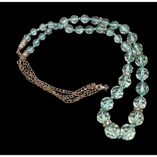 Vintage Glam Translucent Mint And Gold Tone Beaded Necklace