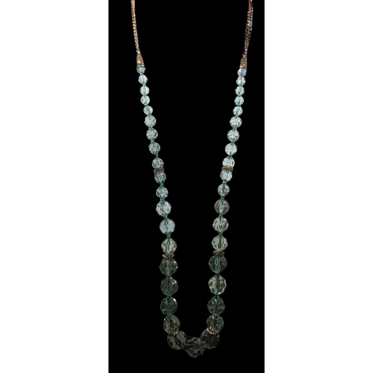 Vintage Glam Translucent Mint And Gold Tone Beaded Necklace