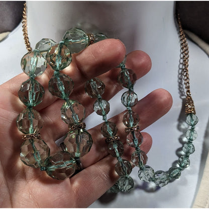 Vintage Glam Translucent Mint And Gold Tone Beaded Necklace