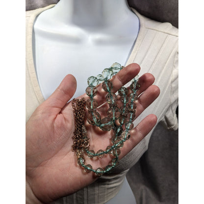 Vintage Glam Translucent Mint And Gold Tone Beaded Necklace