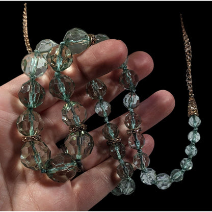 Vintage Glam Translucent Mint And Gold Tone Beaded Necklace