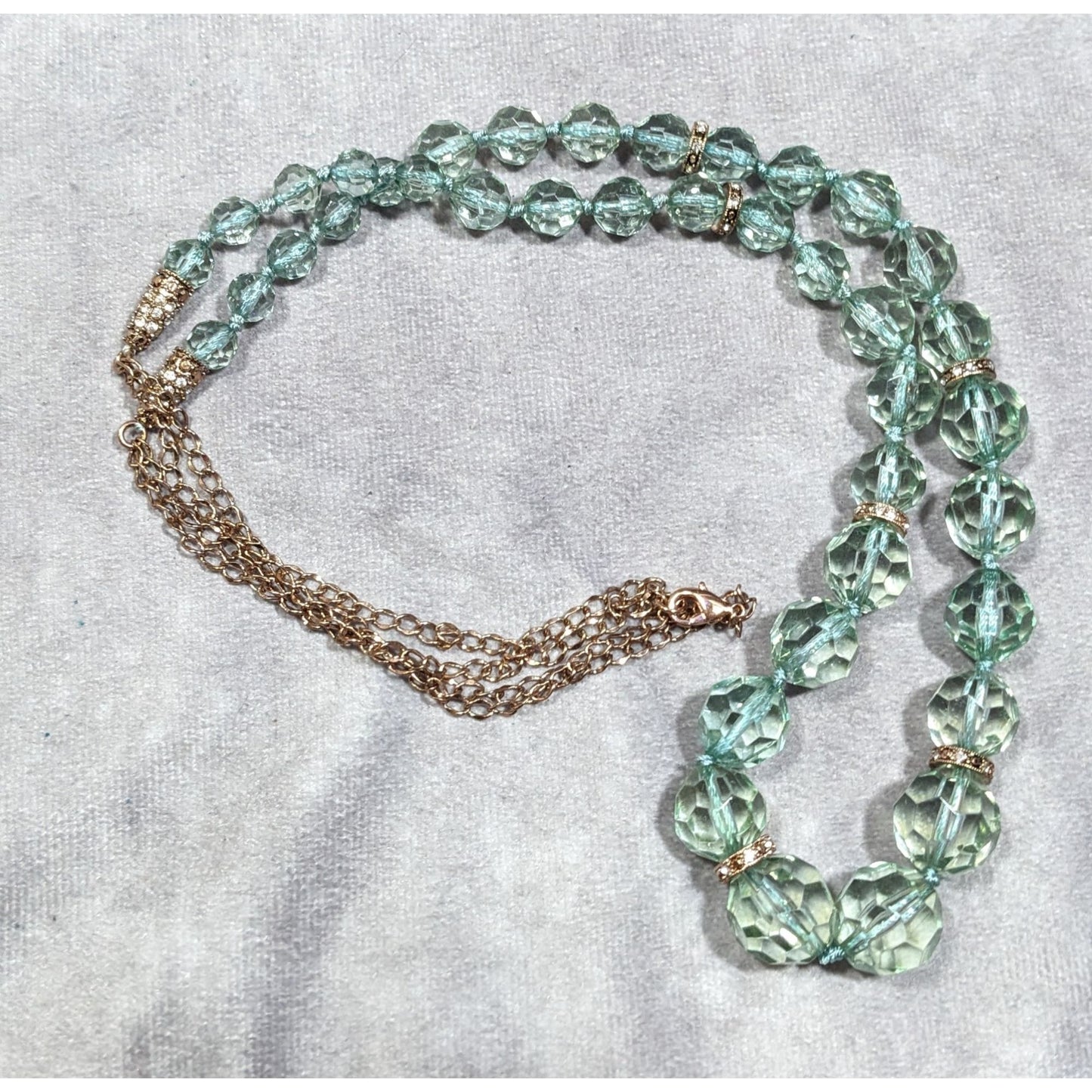 Vintage Glam Translucent Mint And Gold Tone Beaded Necklace