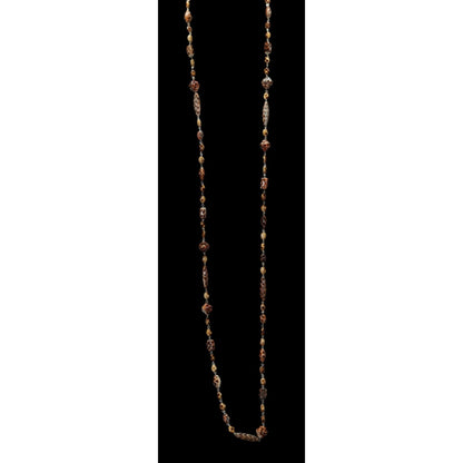 Vintage Floral Engraved Animal Print Long Beaded Necklace