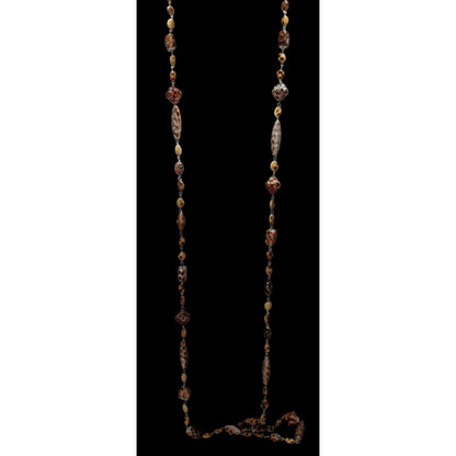Vintage Floral Engraved Animal Print Long Beaded Necklace