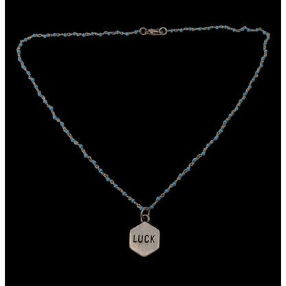 Lucky Charm Reversible Pendant Necklace Blue Silver Beaded Chain
