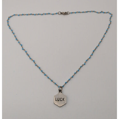 Lucky Charm Reversible Pendant Necklace Blue Silver Beaded Chain