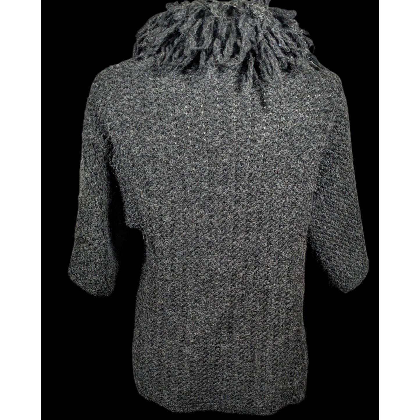 Kenar Italy Vintage Open Front Black Fringe Neck Cardigan Size Medium