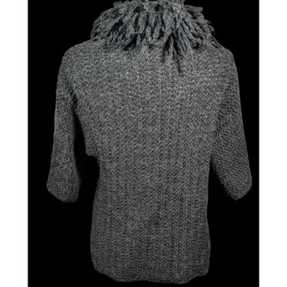 Kenar Italy Vintage Open Front Black Fringe Neck Cardigan Size Medium