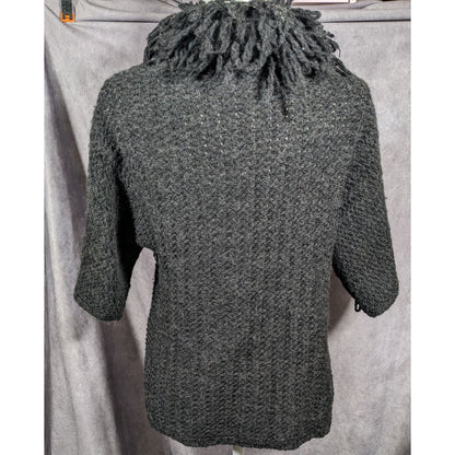 Kenar Italy Vintage Open Front Black Fringe Neck Cardigan Size Medium